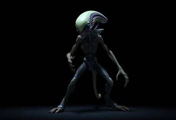 Naklejka premium Alien Creature 3D Render Dark Background Green Skin