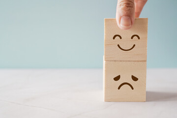 Hand choosing happy smile face wooden block, good feedback rating and positive customer review,...
