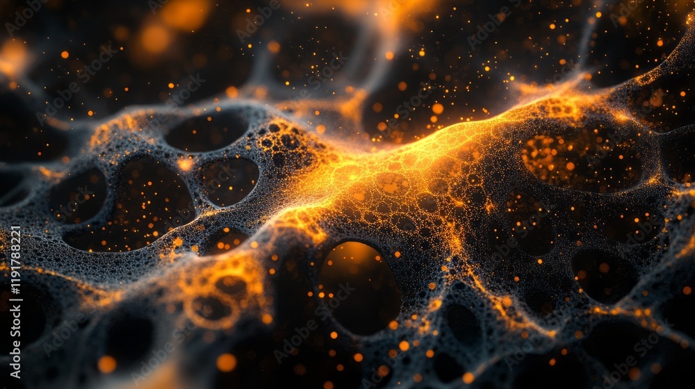 Poster intricate patterns of glowing particles in a dark background showcasing abstract beauty and texture 
