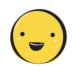 Bright yellow smiling emoji character with expressive features on a plain white background. Represents happiness, positivity, and cheerful emotions. Vector illustration