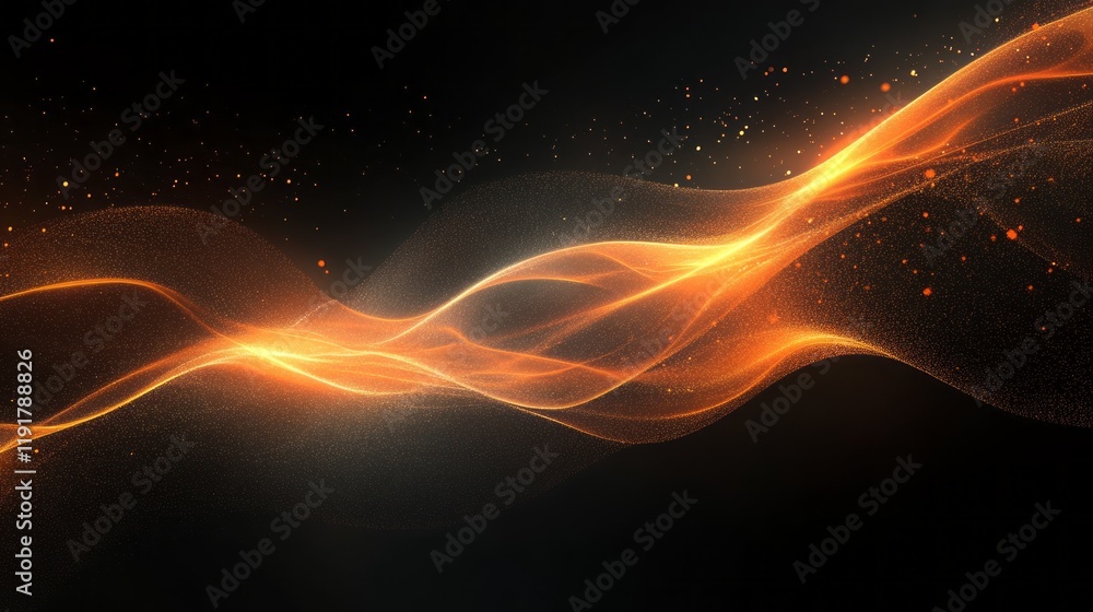 Poster vibrant orange and gold waves move dynamically through a dark background, creating an energetic visu