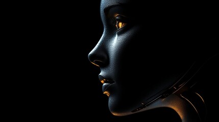 Exploration of artificial intelligence through a shadowy humanoid figure in a dark setting