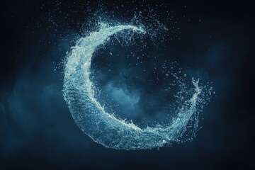 Crescent Moon Water Splash Abstract Artwork: Celestial Aquatic Design