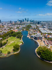 Vertical aerial video Perth CBD in Australia