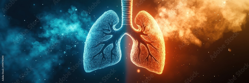 Aufkleber Realistic depiction of lungs struggling for air in an environment filled with smog and dust particles. Generative AI