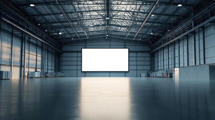 Obraz premium Spacious Industrial Warehouse with Blank Billboard