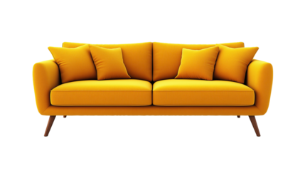 Stylish Yellow Modern Sofa isolated on Transparent background