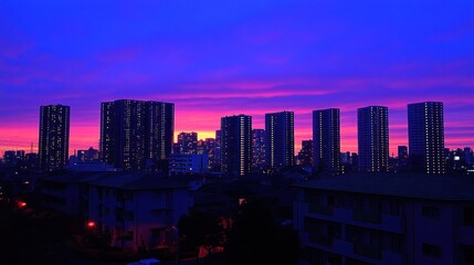 Fototapeta premium Cityscape twilight sunset urban buildings Japan design