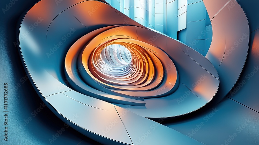 Poster dynamic spiral structure modern architecture digital artwork urban environment abstract viewpoint fu