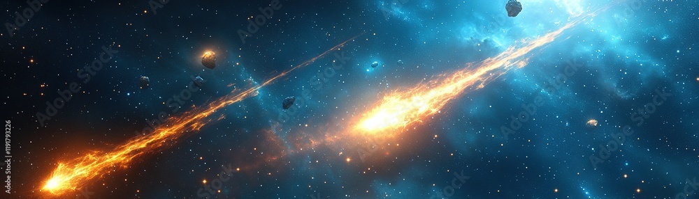 Poster cosmic collision event outer space digital art stellar environment dynamic viewpoint galactic concep