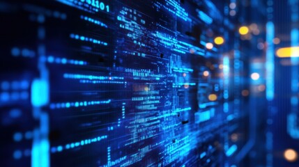 Fototapeta premium Abstract Digital Data Stream: Blue Binary Code Visualization