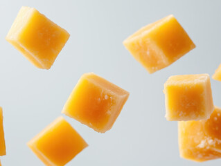 Pineapple Chunks Playfully Scatter Across a Crisp White Background