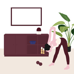 Woman Doing Home Workout Stretching with Hands Clasped