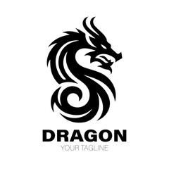 Dragon Logo, Dragon Logo Design, Dragon Logo Black, Dragon Logo Brand. Dragon Logo Vector Design on White Background