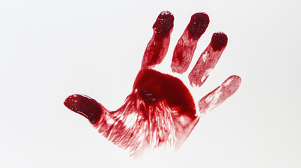 Red hand print isolated on a white background