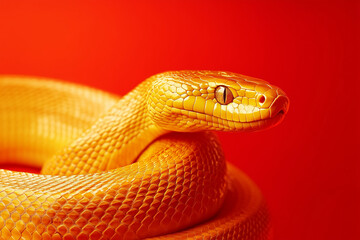 Fototapeta premium Golden snake isolated on a red background