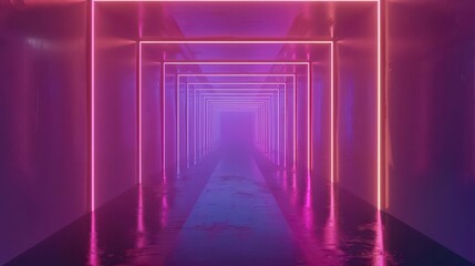 Fototapeta premium A vibrant, neon-lit corridor creates a futuristic, immersive atmosphere.