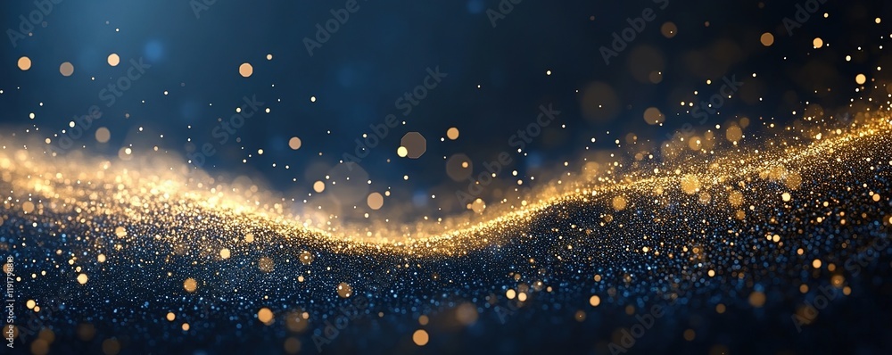 Poster captivating golden glittering particles abstract background digital art dark environment macro view 