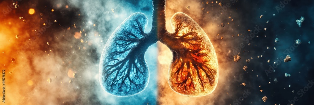 Poster realistic representation of lungs obscured by smog and dust particles showcasing environmental impac