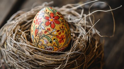 Obraz premium Hand-painted wooden Easter eggs with intricate art designs