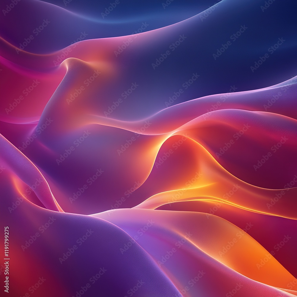 Poster flowing abstract waves digital art colorful gradient studio environment close-up view visual harmony