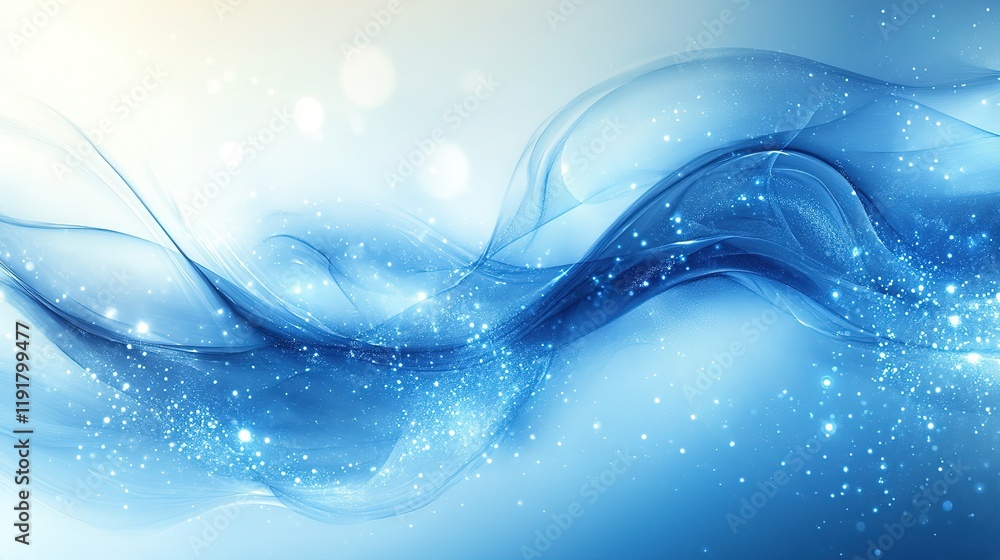 Poster flowing blue waves with sparkles ocean digital art serene background abstract view calm concept
