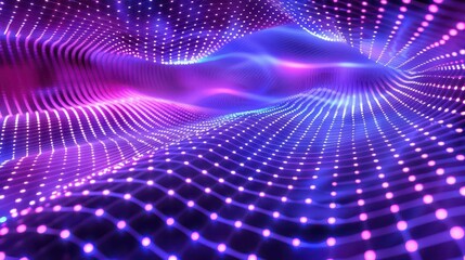 Fototapeta premium Abstract digital landscape with vibrant colors and glowing dots creating a wave-like effect.