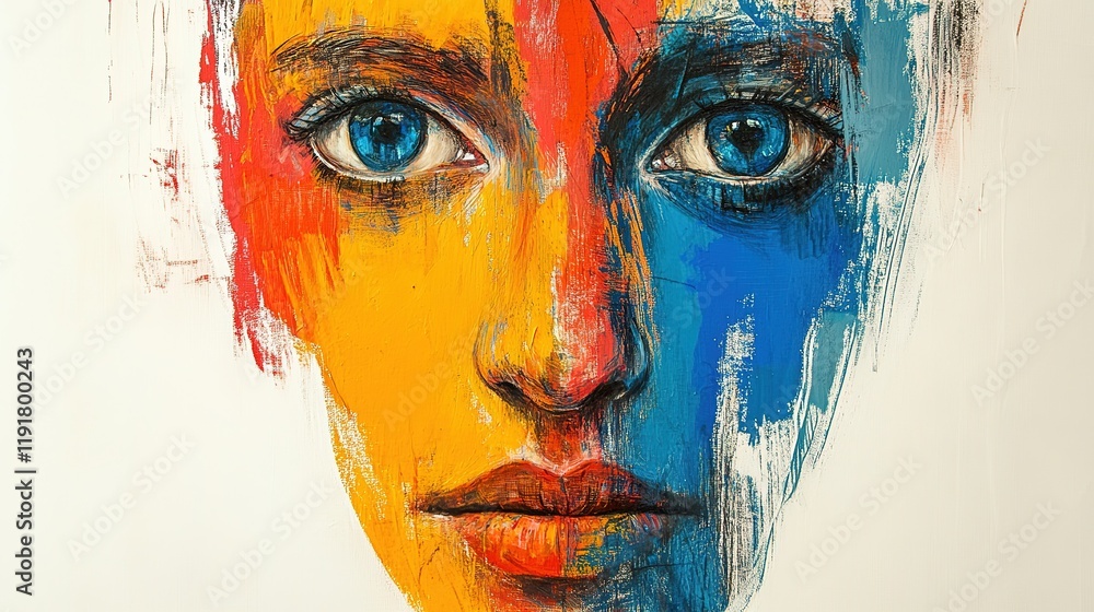 Poster artistic expression displaying colorful face urban gallery portrait creative space close-up perspect