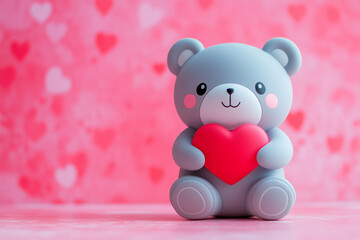 Obraz premium Cute teddy bear holding red heart Valentines Day isolated color background