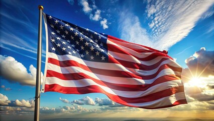 Aerial View Waving Flag, Patriotism, National Flag, Wind, Fabric, Sky,  High-Angle Shot,  Drone Photography, Flagpole, Colorful Flag, Scenic View