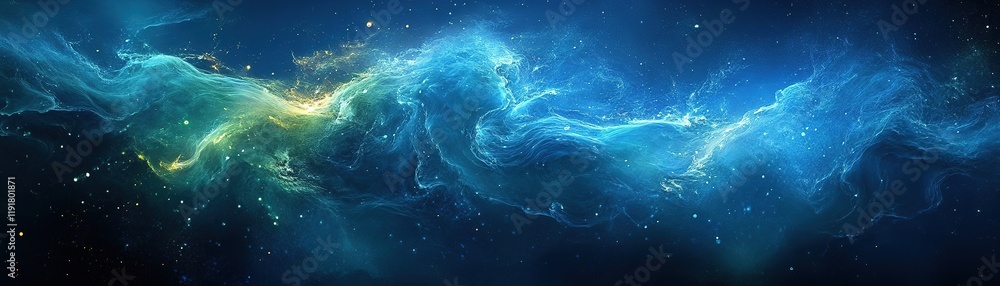 Poster dynamic cosmic swirls outer space digital artwork nebulous environment wide angle abstract cosmic co