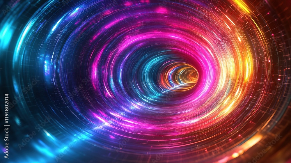 Poster dynamic cosmic swirl digital realm abstract art vibrant colors fractal patterns futuristic concept