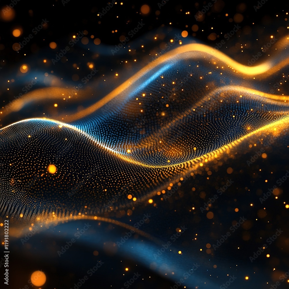 Poster dynamic light waves and particles abstract digital art conceptual design vibrant background artistic