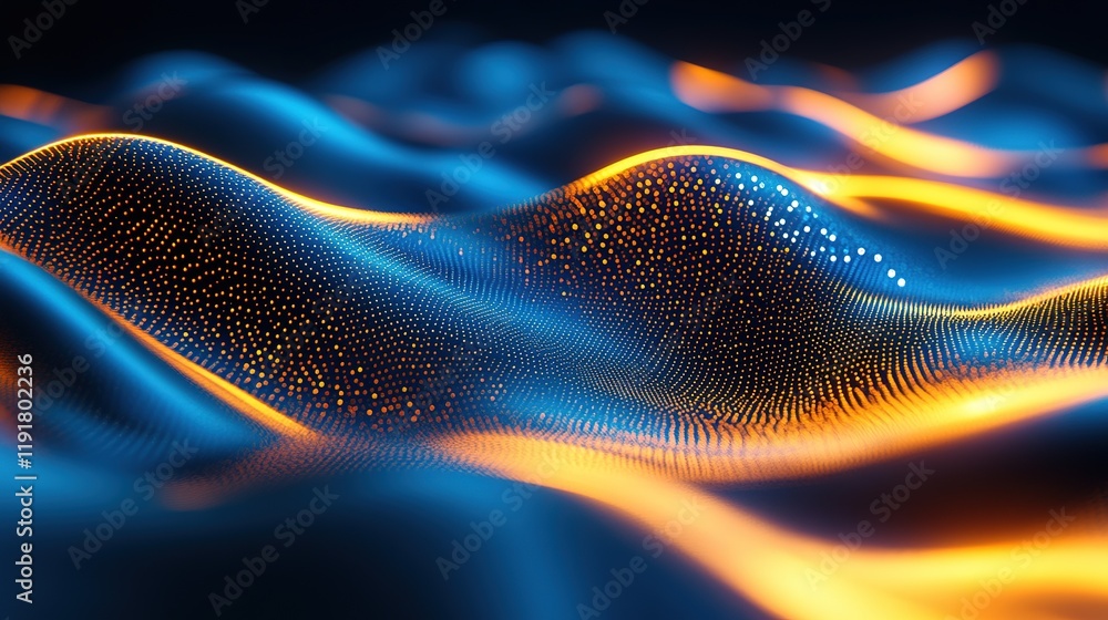 Poster dynamic light waves abstract art digital creation dark environment close-up view flowing motion