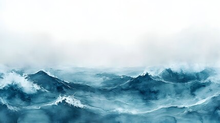 Obraz premium Abstract Painting of Ocean Waves Under a Misty Sky