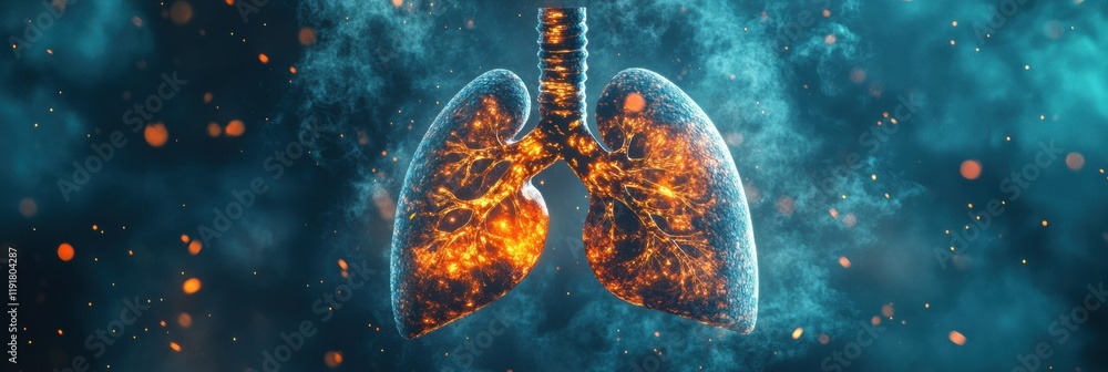 Poster Realistic representation of lungs affected by smog and dust particles in a polluted environment during daytime. Generative AI