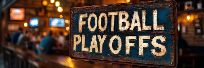 Obraz premium Sign that reads “FOOTBALL PLAYOFFS” - bar - pub - theme night - promotion - announcement - fans party 