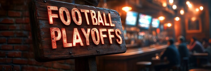 Sign that reads “FOOTBALL PLAYOFFS” - bar - pub - theme night - promotion - announcement - fans party 
