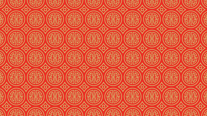 Chinese pattern texture with yellow circles on red background