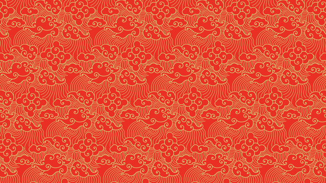 Chinese pattern texture with abstract clouds with red background