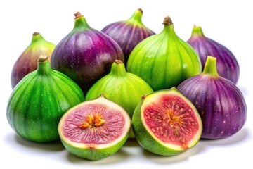 Obraz premium Close Up Green Purple Figs, Fresh Tropical Fruit, High-Resolution Image, Low Light Photography, Isolated PNG