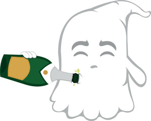 vector illustration character ghost cartoon, drinking champagne or cider from the bottle