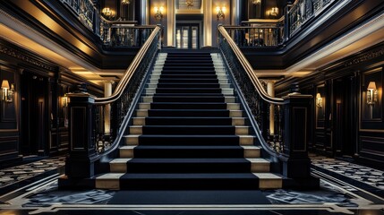 Obraz premium Grand Mansion Staircase, Elegant Interior, Lobby, Luxury