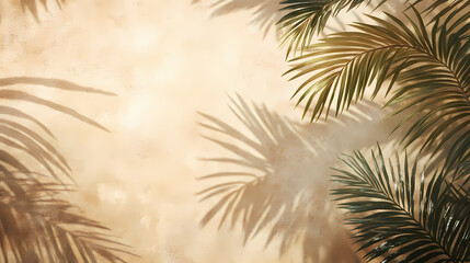 Beautiful texture of beige brown luxury, smooth stucco wall with soft foliage dappled light of tropical tree leaf shadow. Shadowfern. Illustration