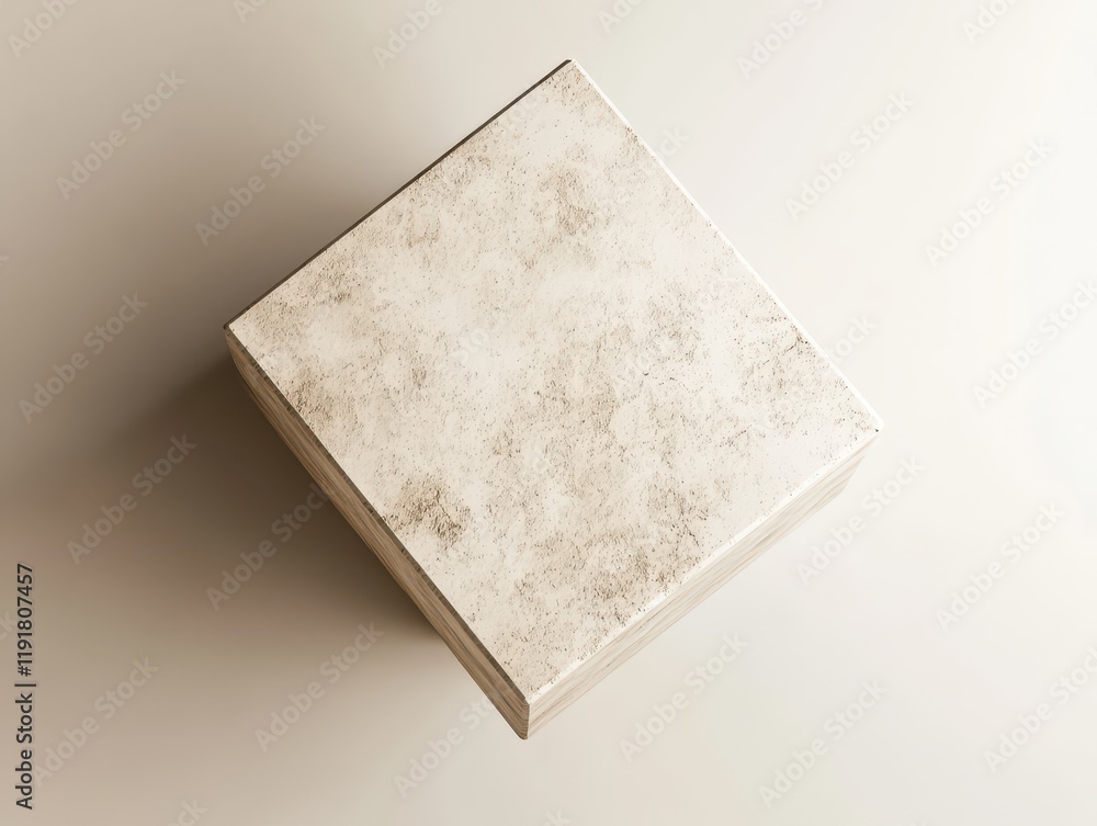 Poster a square textured off white block sits on a plain background