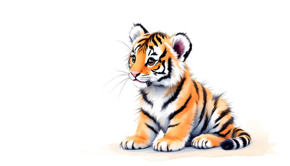 Obraz premium Adorable Tiger Cub: A Watercolor Painting of a Young Siberian Tiger