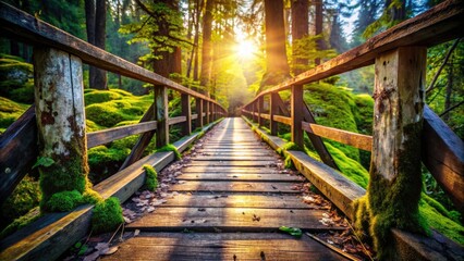 Drone Photography: Close-Up View of Rustic Wooden Bridge on Hiking Trail - Aerial Perspective