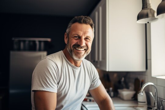 Smiling portrait of a middle aged Caucasian plumber