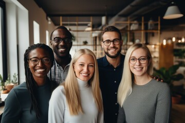 Fototapeta premium Smiling portrait of a diverse group of business people in modern office