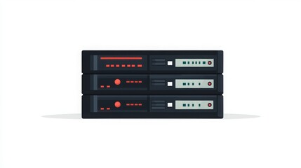 Fototapeta premium Modern Server Stacks in Flat Design for Technology and Data Management Concepts, Emphasizing Networking, Storage, and Security Solutions